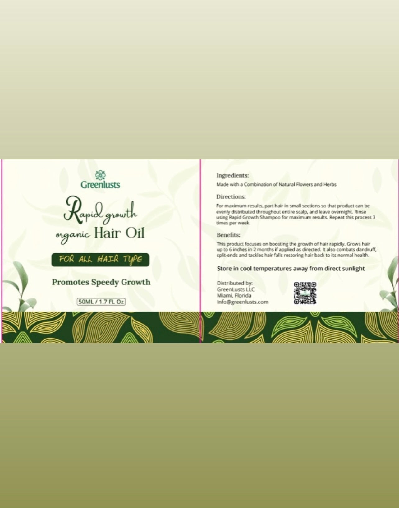 GreenLusts Natural Hair Growth Oil for hair growth, hair repair, dandruff, hair loss 2.7 Oz