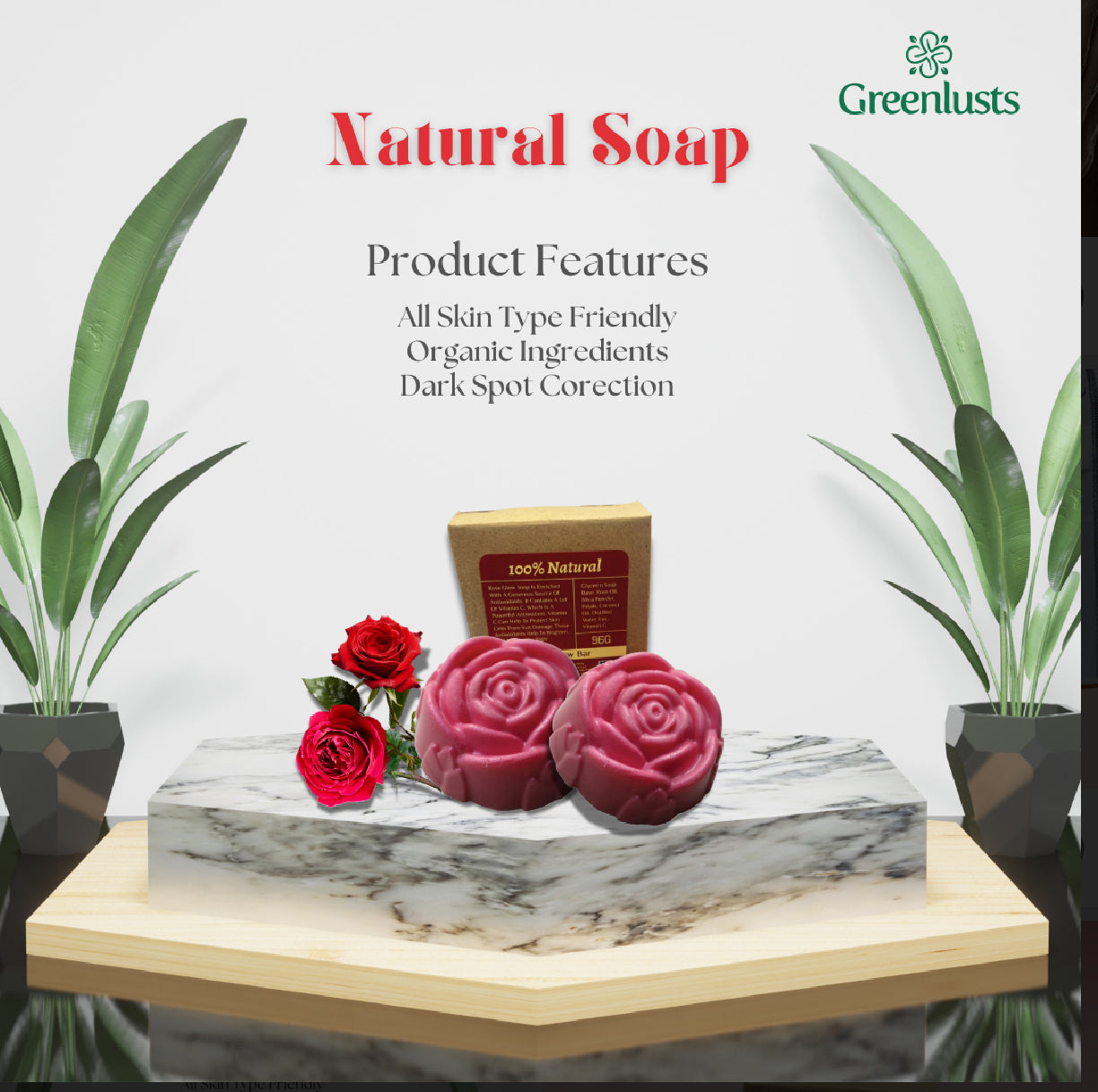 Greenlusts Natural Handmade Rose Glow Soap 100g