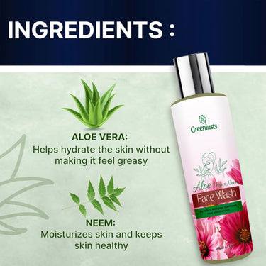 Natural Face Wash for Acne Prone Skin Aloe Vera and Neem 6.7 Oz