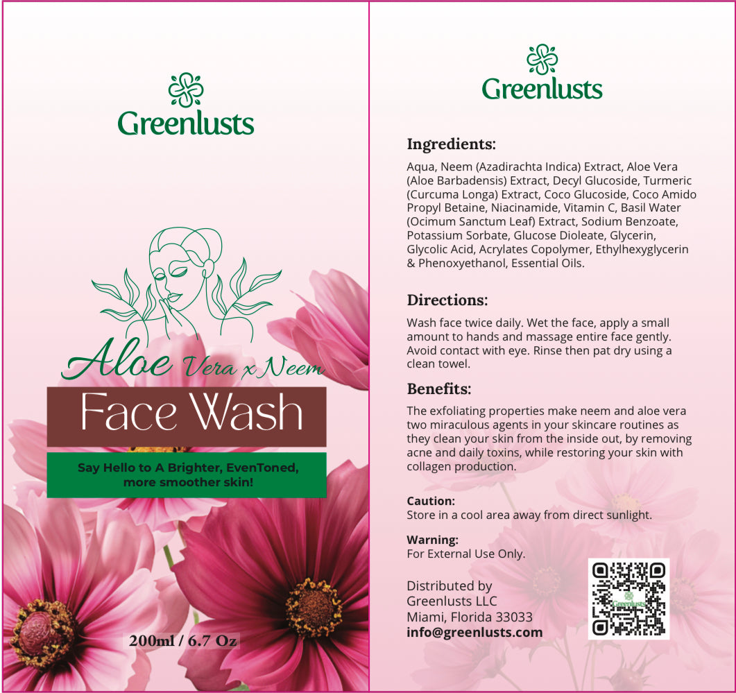 Natural Face Wash for Acne Prone Skin Aloe Vera and Neem 6.7 Oz