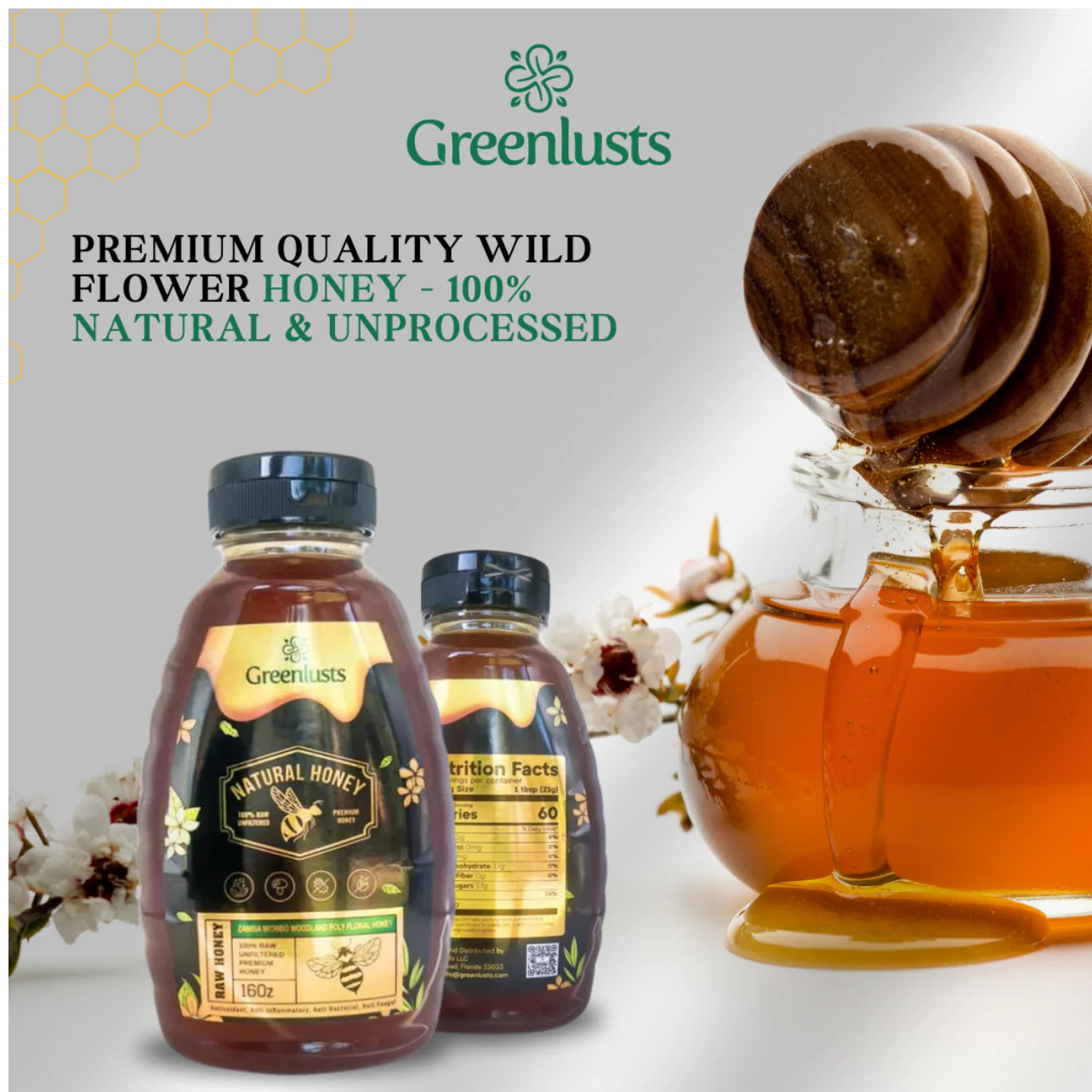 Greenlusts 100% Raw and imported Miombo Woodland Poly Floral Premium Honey 16Oz - Image 2