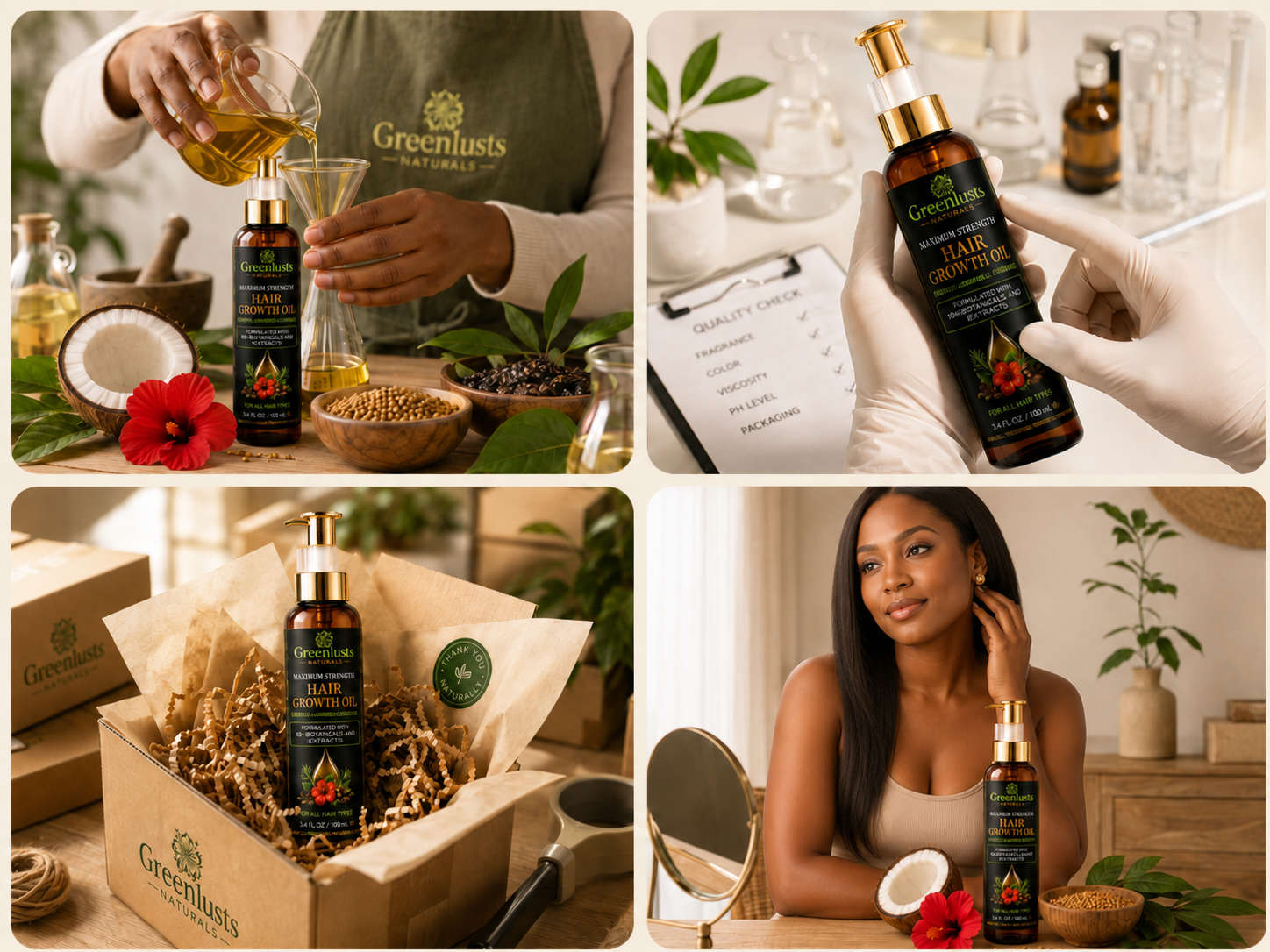 Greenlusts natural hair care journey from formulation to customer use